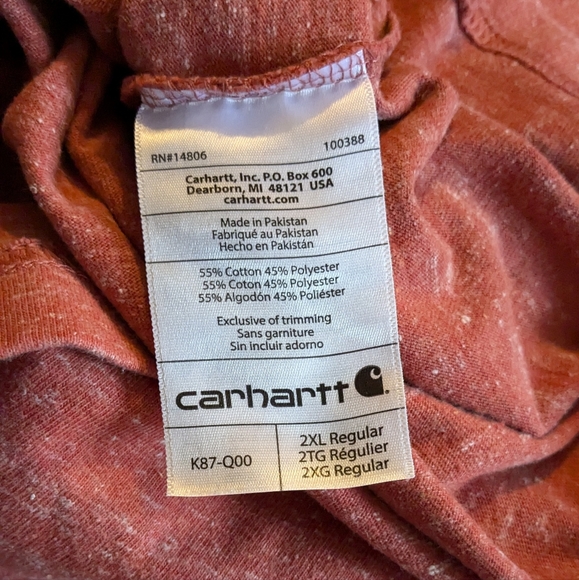 Carhartt K87 2XL Red‎ Heathered Original Fit T-shirt w/ Front Pocket - Picture 5 of 6